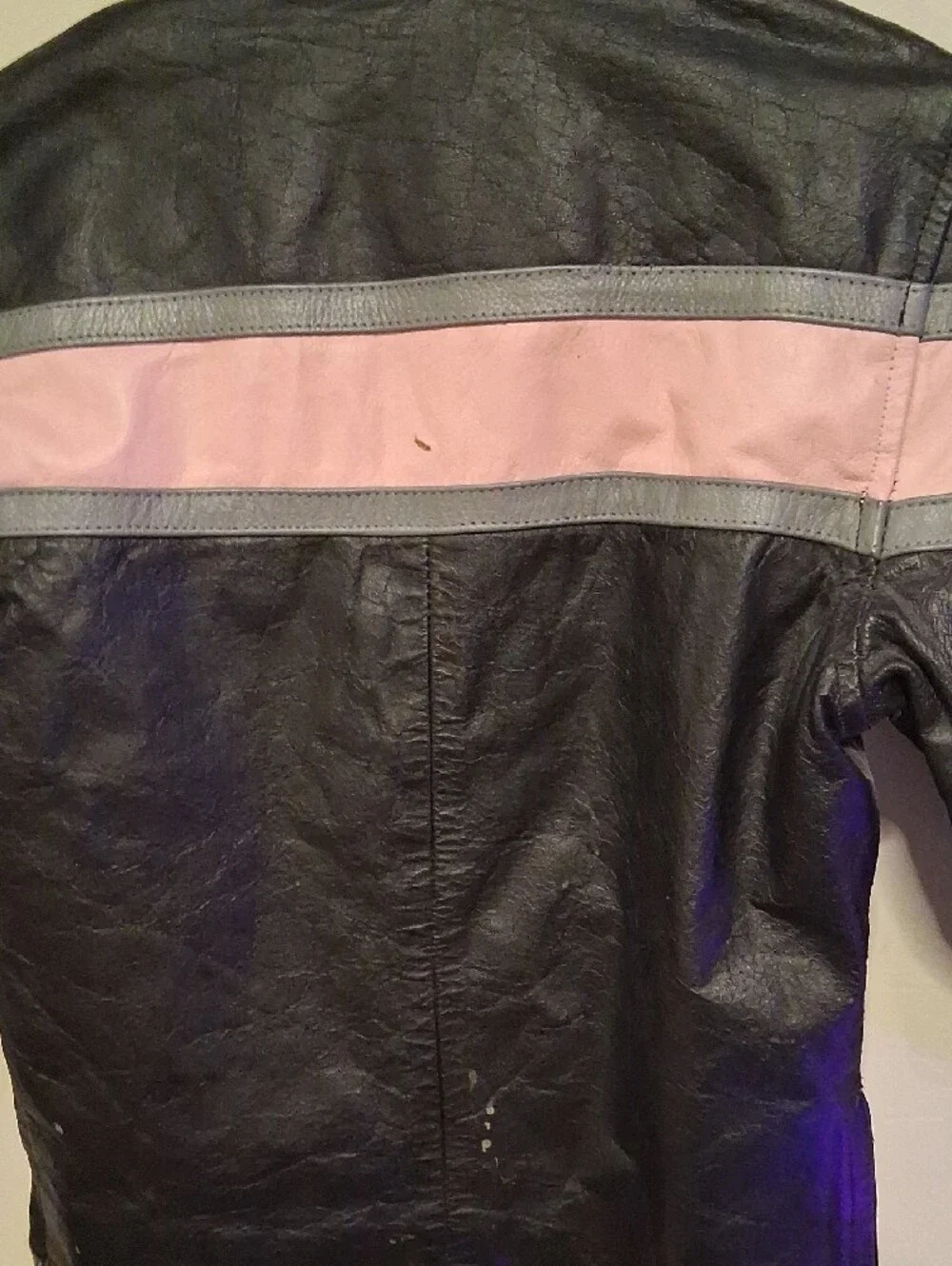 Kids Black and Pink Moto-Style Puffer Jacket 100% Leather